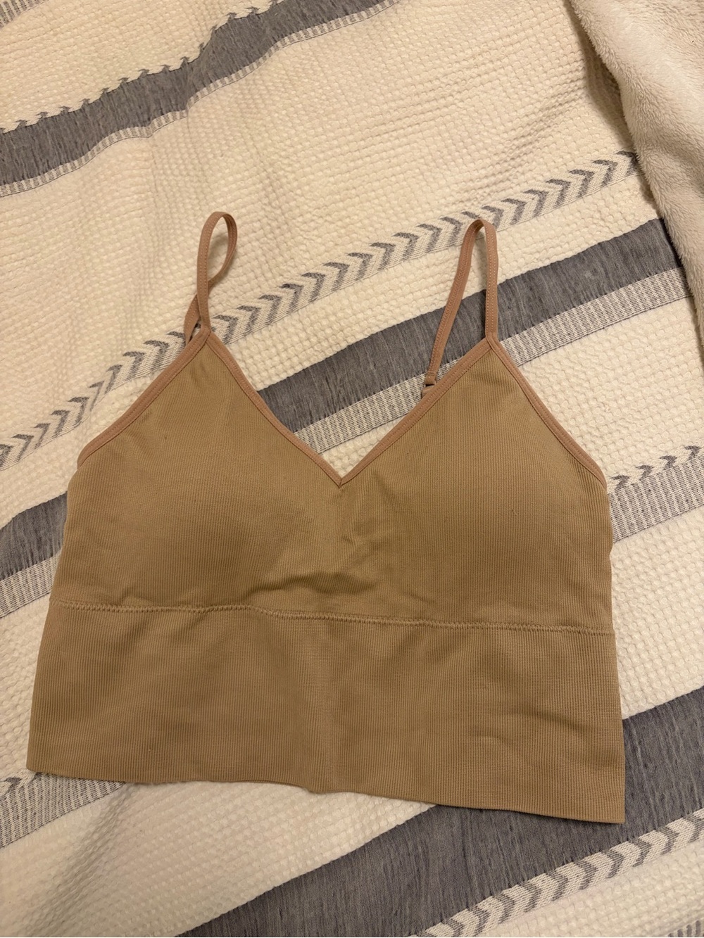 Dynamite Neutral Ribbed Bralette Top in Tan